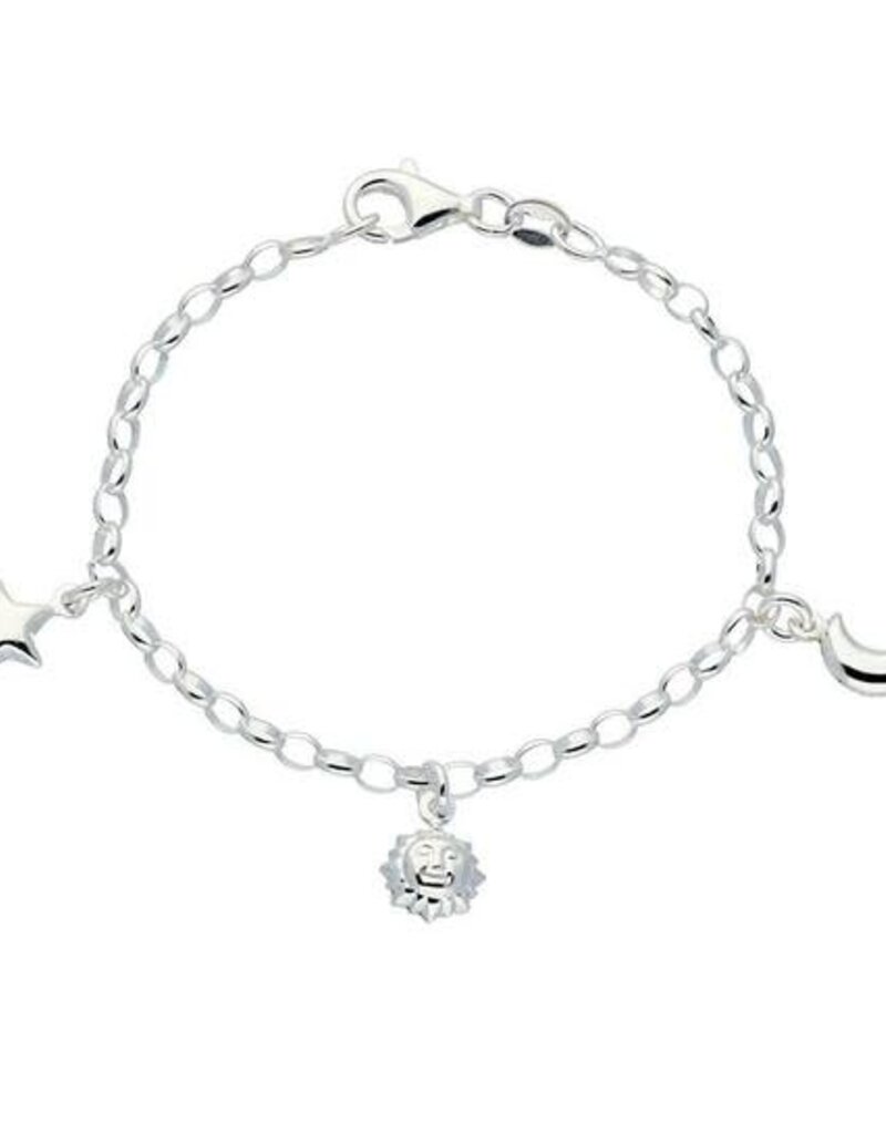 Zilveren bedelarmband - Zon - Maan - Ster - 16 cm