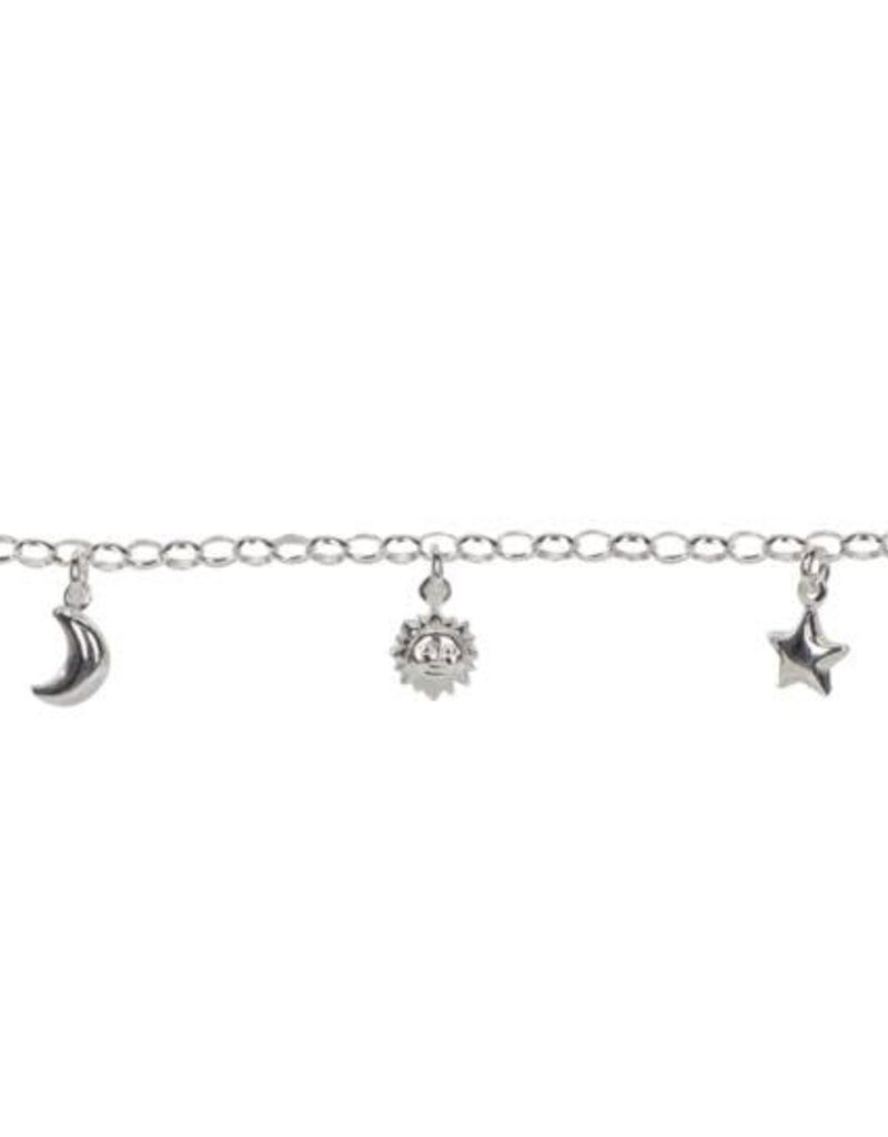 Zilveren bedelarmband - Zon - Maan - Ster - 16 cm