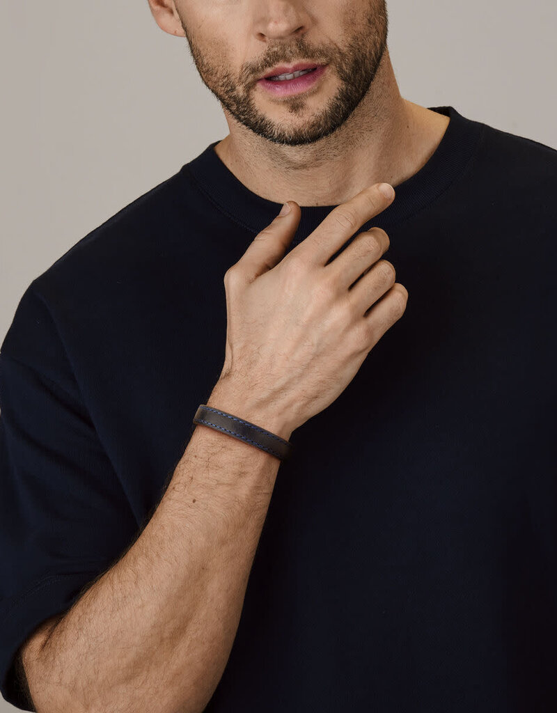 Thomss Leren armband - Blauw - 20 cm