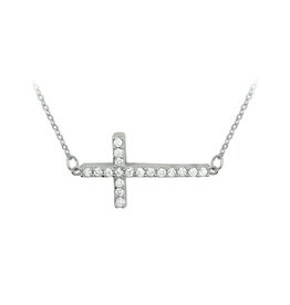 Zilveren collier - Gerhodineerd - Kruisje - Zirkonia - 40+4 cm