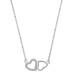 Zilveren collier - Gerhodineerd - Hartjes - Zirkonia - 42 + 3 cm