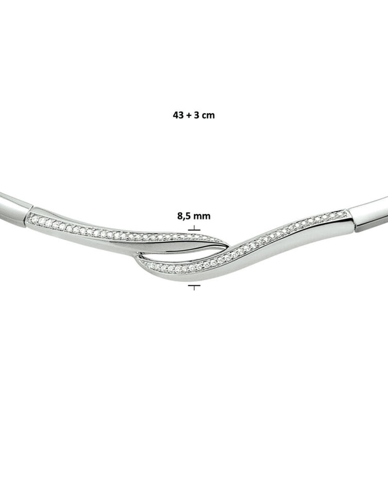 Zilveren choker - Gerhodineerd - Zirkonia - 43+3 cm
