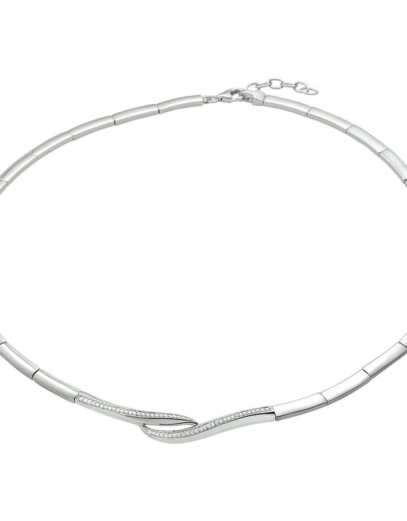 Zilveren choker - Gerhodineerd - Zirkonia - 43+3 cm