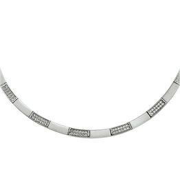 Zilveren collier - Gerhodineerd - Mat/glanzend - Zirkonia - 43 cm