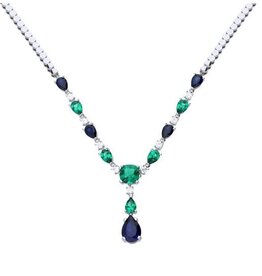 Diamonfire Zilveren collier - Gerhodineerd - Zirkonia - Blauw groen - 45.5 cm