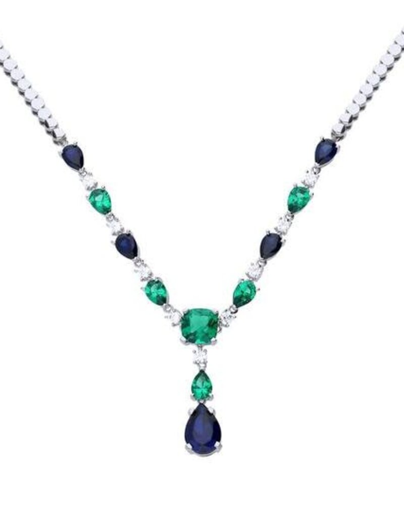 Diamonfire Zilveren collier - Gerhodineerd - Zirkonia - Blauw groen - 45.5 cm