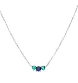 Diamonfire Zilveren collier - Gerhodineerd - Zirkonia - Blauw groen - 45 cm