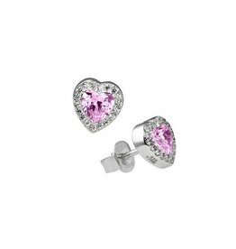 Diamonfire Zilveren oorknoppen - Gerhodineerd - Zirkonia - Roze hartje