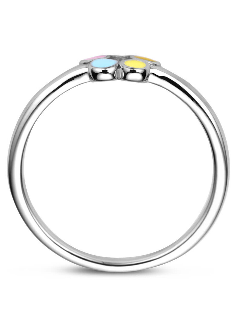 Zilveren ring - Gerhodineerd - Emaille - Bloem - Maat 15.5