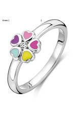 Zilveren kinderring - Gerhodineerd - Emaille en zirkonia - Bloem - Maat 15.5