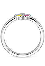 Zilveren kinderring - Gerhodineerd - Emaille en zirkonia - Bloem - Maat 15.5