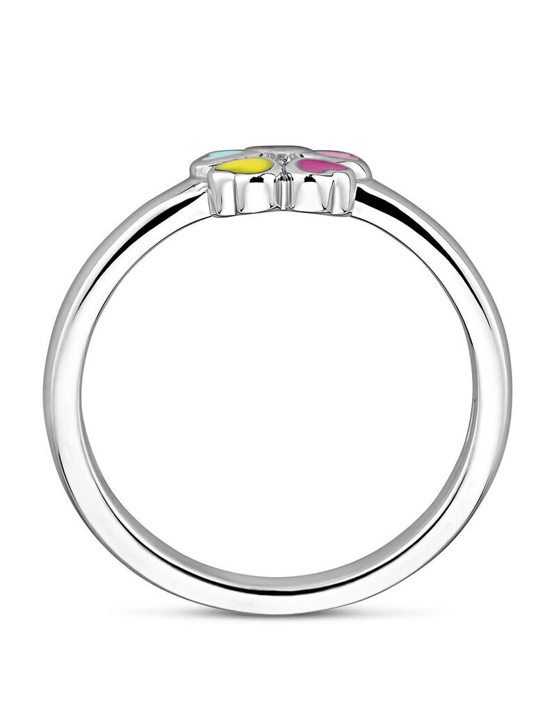 Zilveren kinderring - Gerhodineerd - Emaille en zirkonia - Bloem - Maat 15.5