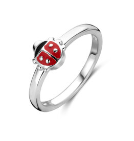 Zilveren kinderring - Gerhodineerd - Emaille - Lieveheersbeestje - Maat 14.5