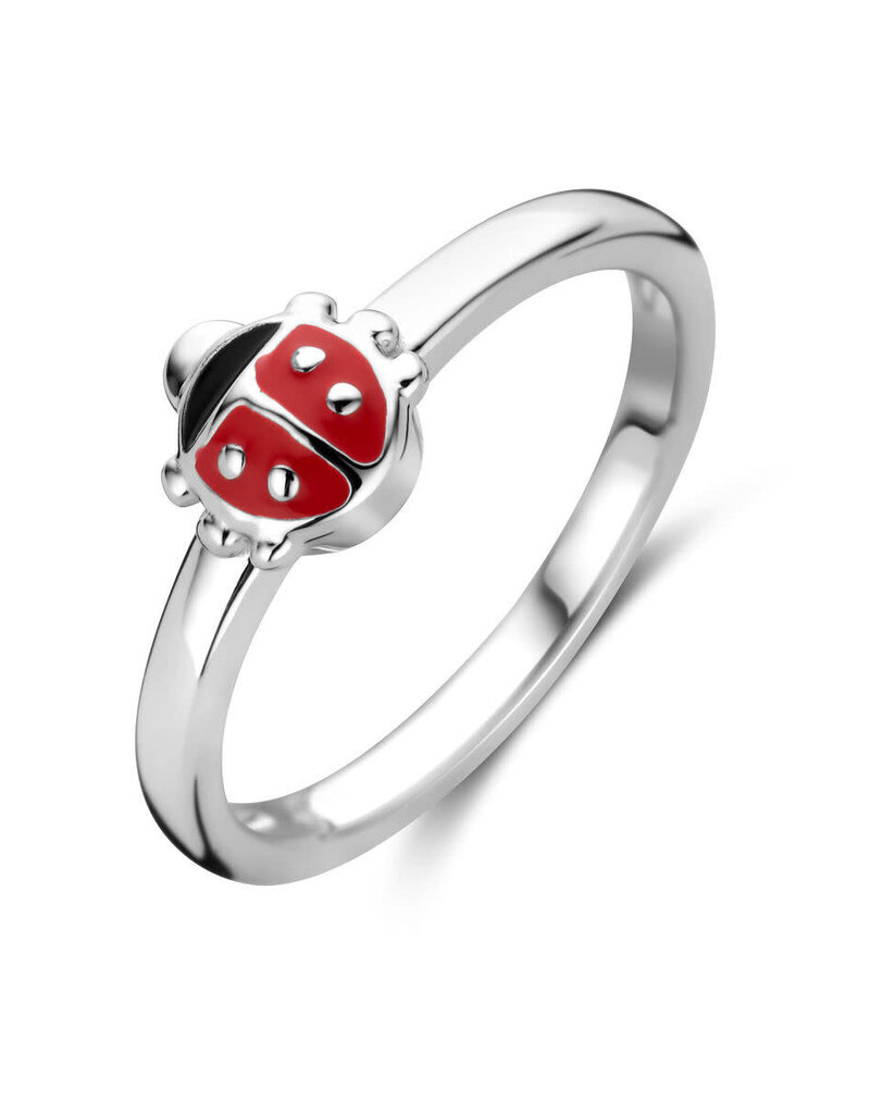 Zilveren kinderring - Gerhodineerd - Emaille - Lieveheersbeestje - Maat 14.5