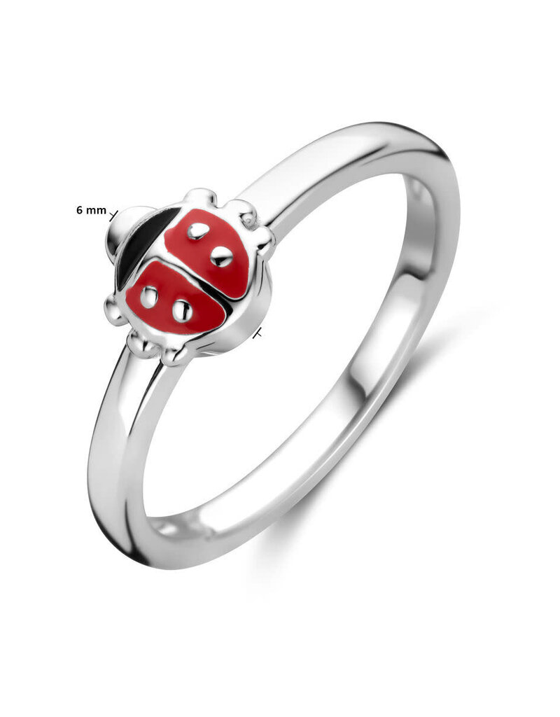 Zilveren kinderring - Gerhodineerd - Emaille - Lieveheersbeestje - Maat 14.5