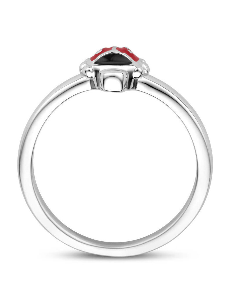 Zilveren kinderring - Gerhodineerd - Emaille - Lieveheersbeestje - Maat 14.5