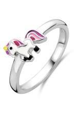 Zilveren kinderring - Gerhodineerd - Emaille - Eenhoorn - Maat 14