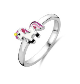 Zilveren kinderring - Gerhodineerd - Emaille - Eenhoorn - Maat 14