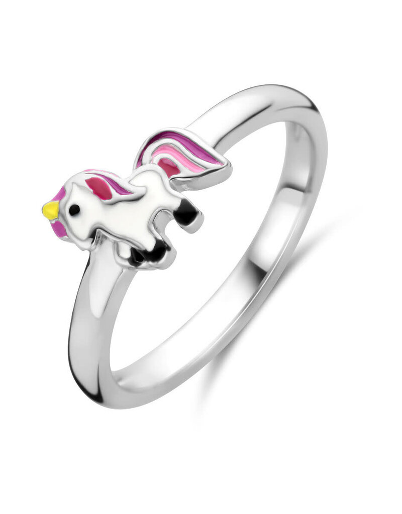 Zilveren kinderring - Gerhodineerd - Emaille - Eenhoorn - Maat 14