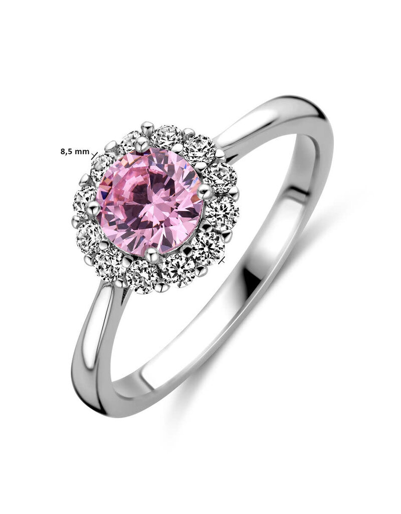 Zilveren ring - Gerhodineerd - Entourage - Zirkonia - Roze - Maat 17.75