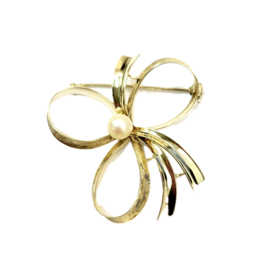 Occasions by Marleen Occasions by Marleen - 14 karaats - Gouden broche - Strik met Cultive parel