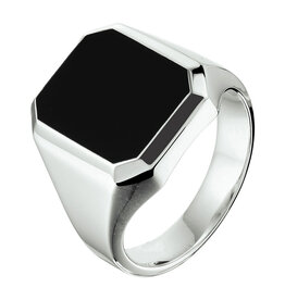 Zilveren zegelring - Gerhodineerd - Onyx - Maat 21