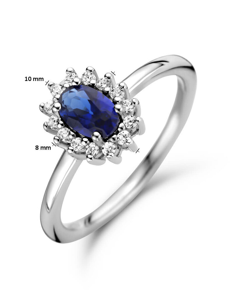 Zilveren ring - Gerhodineerd - Synthetisch blauw Saffier - Zirkonia - Maat 18.5