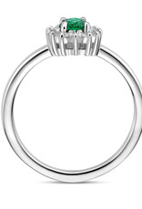 Zilveren ring - Gerhodineerd - Synthetisch Smaragd - Zirkonia - Maat 17.75