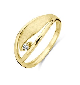 Gouden ring - 14 karaats - Mat/glanzend -  Diamant 0.04 crt - Maat 17.75