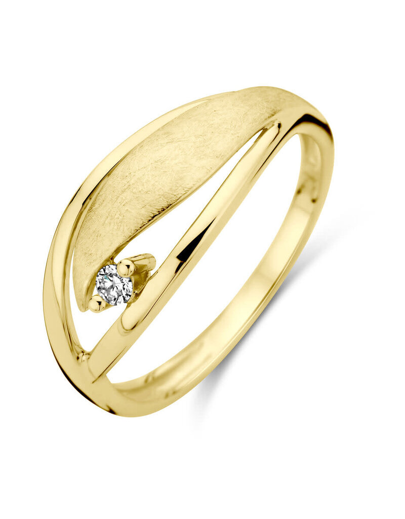 Gouden ring - 14 karaats - Mat/glanzend -  Diamant 0.04 crt - Maat 17.75