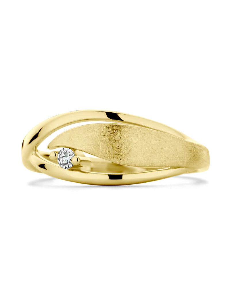Gouden ring - 14 karaats - Mat/glanzend -  Diamant 0.04 crt - Maat 17.75