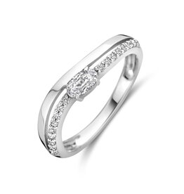Zilveren ring - Gerhodineerd - Glanzend - Zirkonia - Maat 17.75