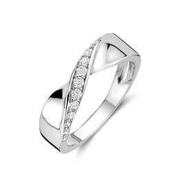 Zilveren ring - Gerhodineerd - Zirkonia - Maat 18.5