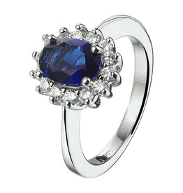 Zilveren ring - Gerhodineerd - Synthetisch blauw Saffier - Zirkonia - Maat 19