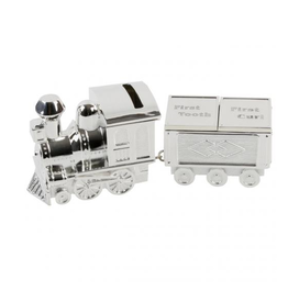 Geboortecadeau - Treintje met wagonnetje - Spaarpot/haarlokdoosje/tandendoosje