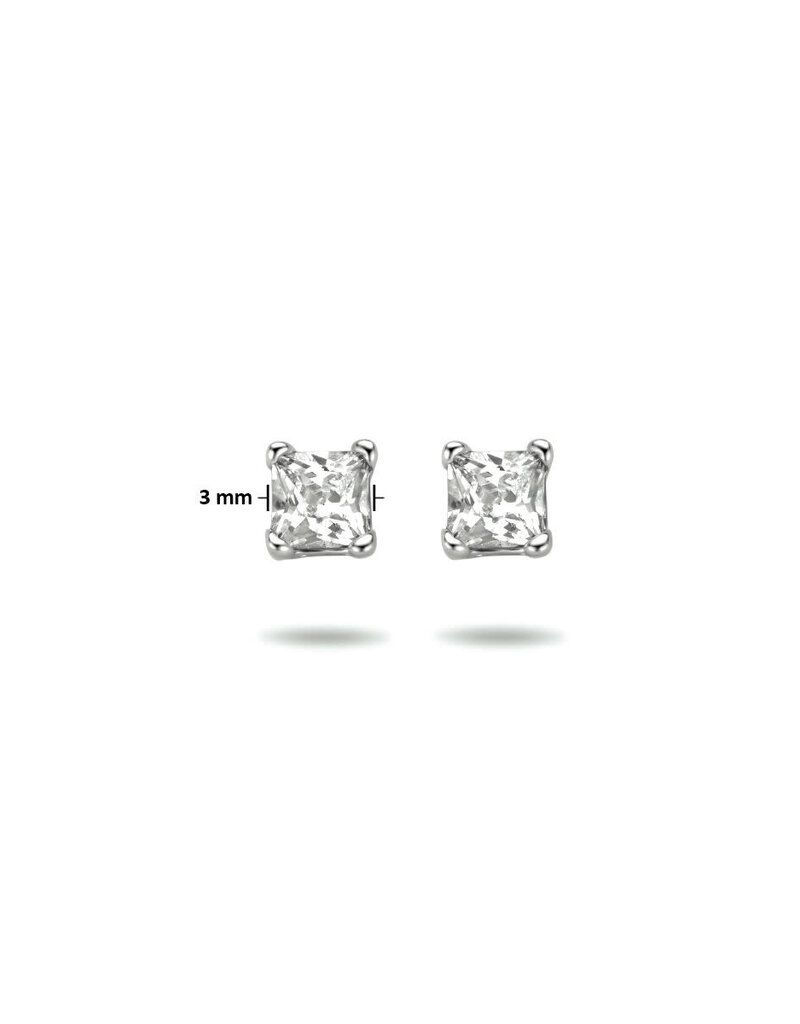 Zilveren oorknoppen - Gerhodineerd - Vierkant - 3 mm - Zirkonia