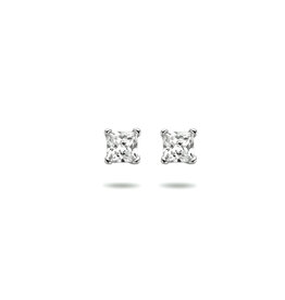 Zilveren oorknoppen - Gerhodineerd - Vierkant - 4 mm - Zirkonia
