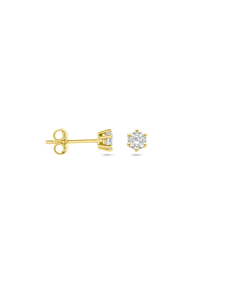 Gouden chaton oorknoppen - 14 karaats - Zirkonia - 3.5 mm