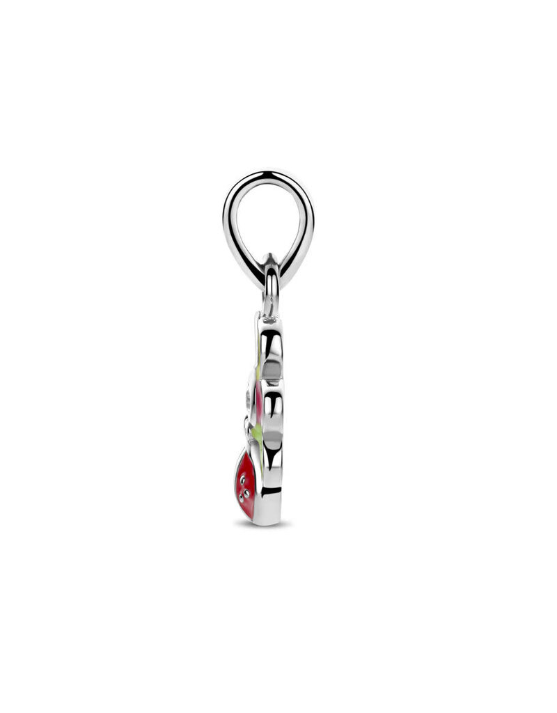 Zilveren hanger- Gerhodineerd - Emaille/Zirkonia - Bloemmetje met lieveheersbeestje