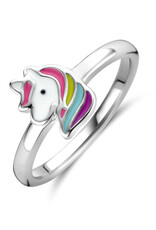 Zilveren kinderring- Gerhodineerd - Emaille - Eenhoorn - Maat 13.5 (42)
