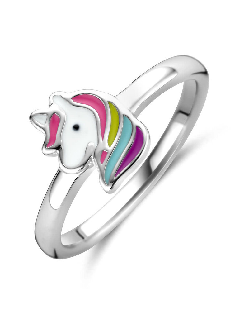 Zilveren kinderring- Gerhodineerd - Emaille - Eenhoorn - Maat 13.5 (42)