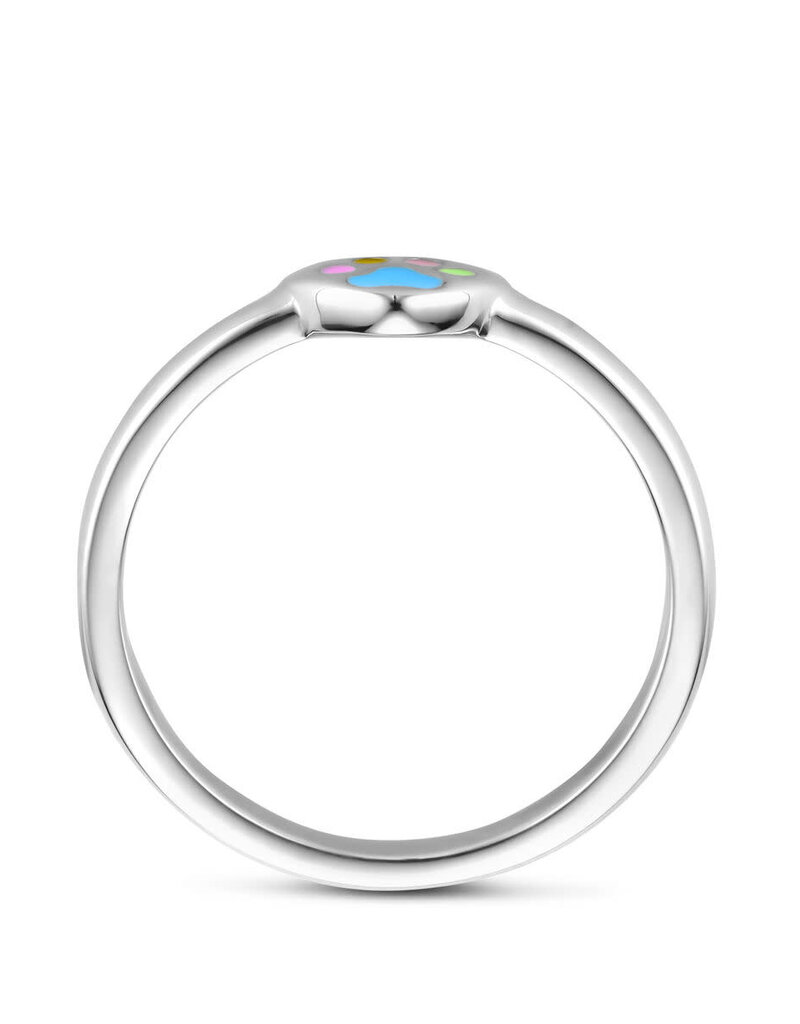 Zilveren kinderring - Gerhodineerd - Emaille - Hartje met hondenpootje - Maat 14 (44)