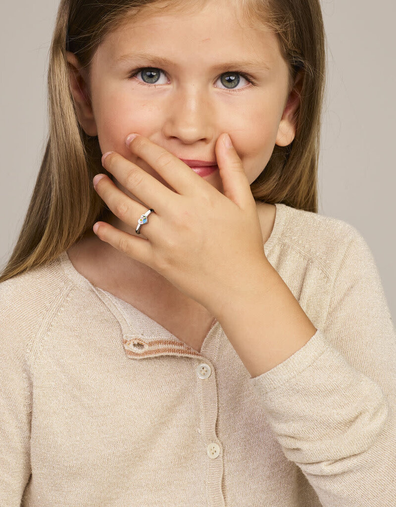 Zilveren kinderring - Gerhodineerd - Emaille - Hartje met hondenpootje - Maat 14 (44)