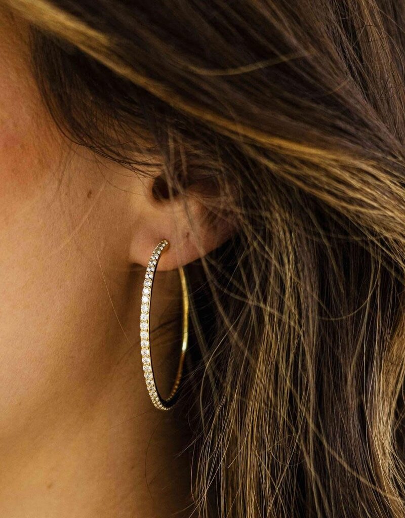Gisser Hoops - Verguld zilver oorringen - 2 mm - 40 mm - Zirkonia