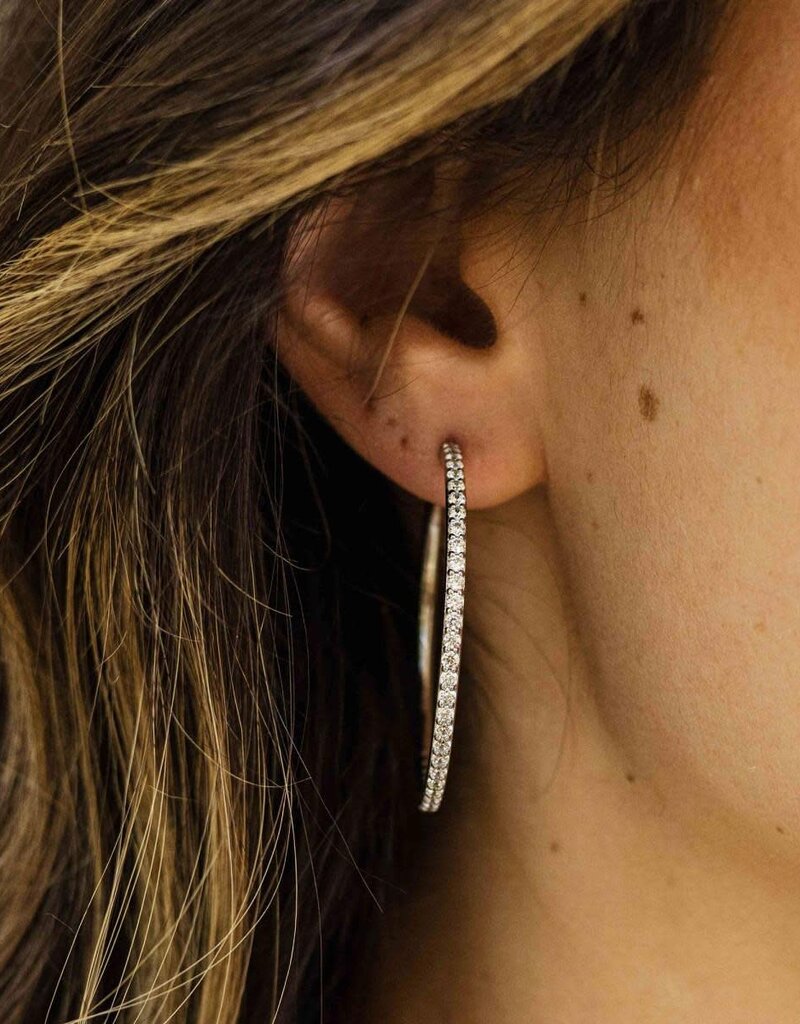 Gisser Hoops - Zilveren oorringen - Gerhodineerd - Zirkonia - 2 mm - 40 mm