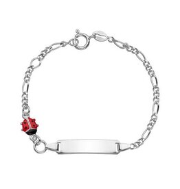 Zilveren graveerarmband - Gerhodineerd - Figaro - Lieveheersbeestje - 14 cm