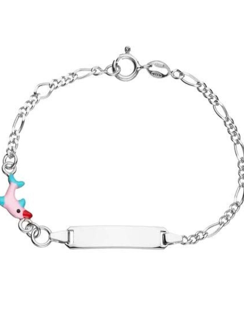 Zilveren graveerarmband - Gerhodineerd - Figaro - Dolfijntje - 14 cm