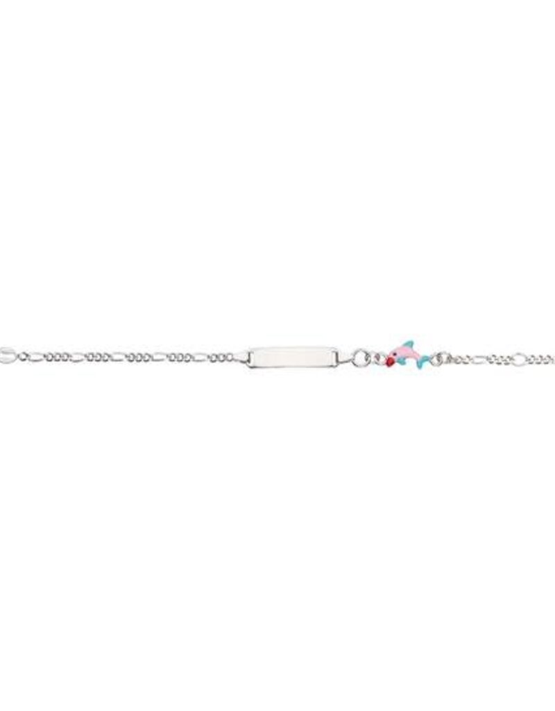 Zilveren graveerarmband - Gerhodineerd - Figaro - Dolfijntje - 14 cm