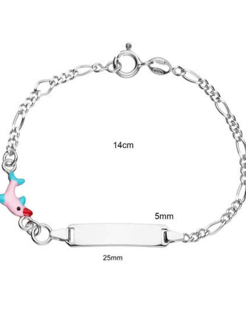 Zilveren graveerarmband - Gerhodineerd - Figaro - Dolfijntje - 14 cm