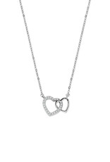 Zilveren collier - Gerhodineerd - Zirkonia - hartjes - 41/45 cm